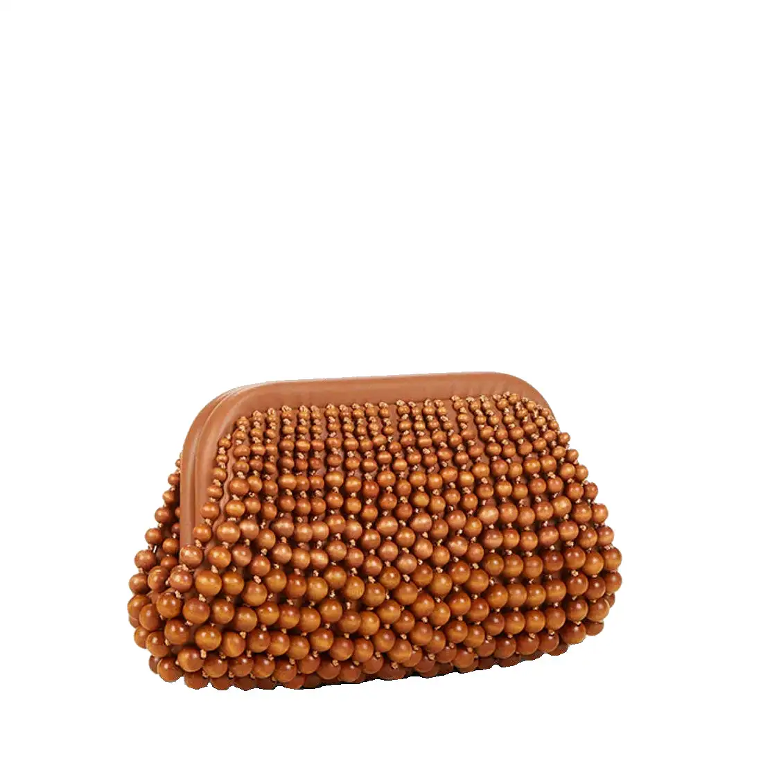 NIA Beaded Wood Clutch, Chestnut