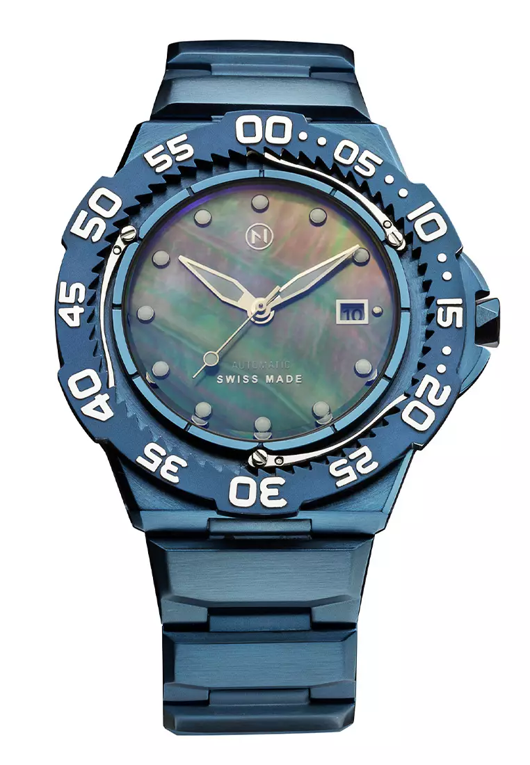 NOVE NOVE Trident Automatic - Swiss Made Ultra Slim Dive Watches for Men & Women (Blue G003-02)