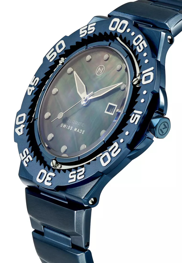 NOVE NOVE Trident Automatic - Swiss Made Ultra Slim Dive Watches for Men & Women (Blue G003-02)