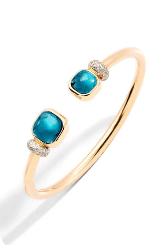 Pomellato Nudo Petite Bangle Bracelet 18k Rose Gold with London Blue Topaz/Diamonds PBC1006O7WHRDB0TL