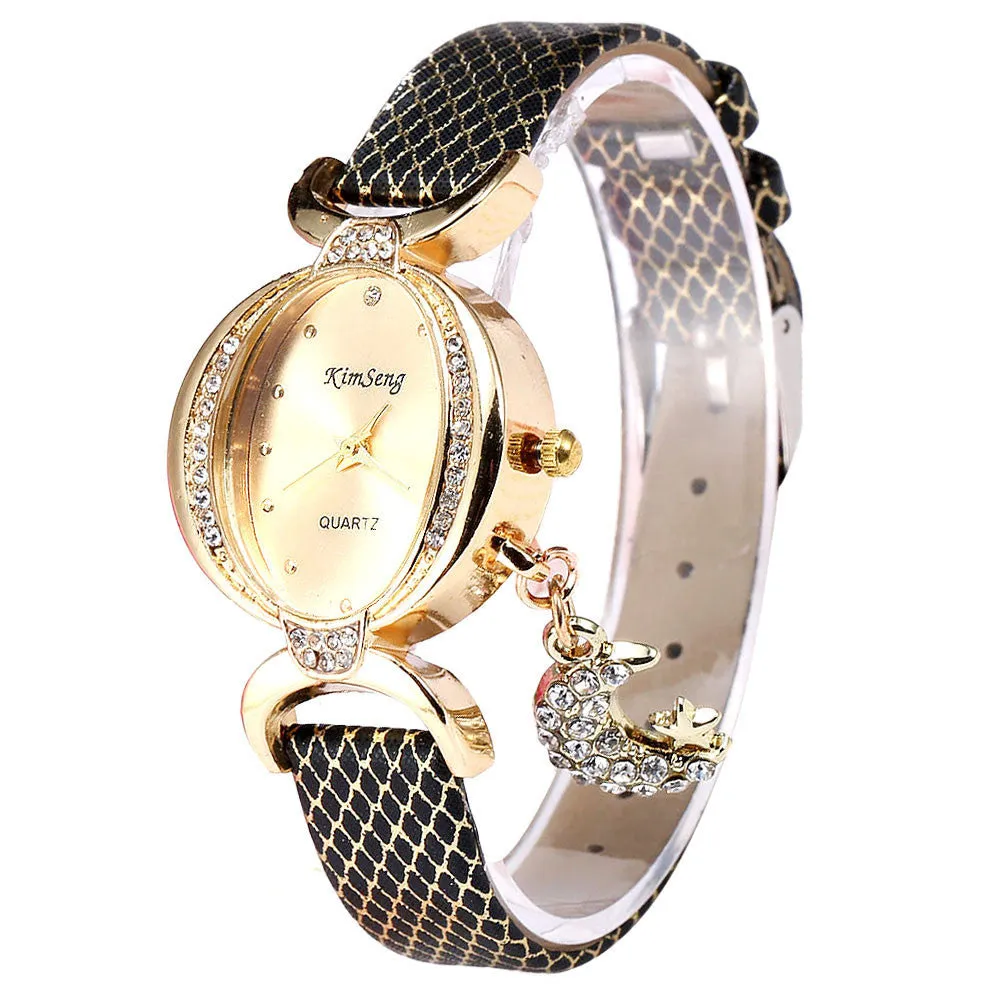 Popular Style Watches Women Star Moon Pendant Bracelet Clocks leather watch vintage relogio women dress gold watches