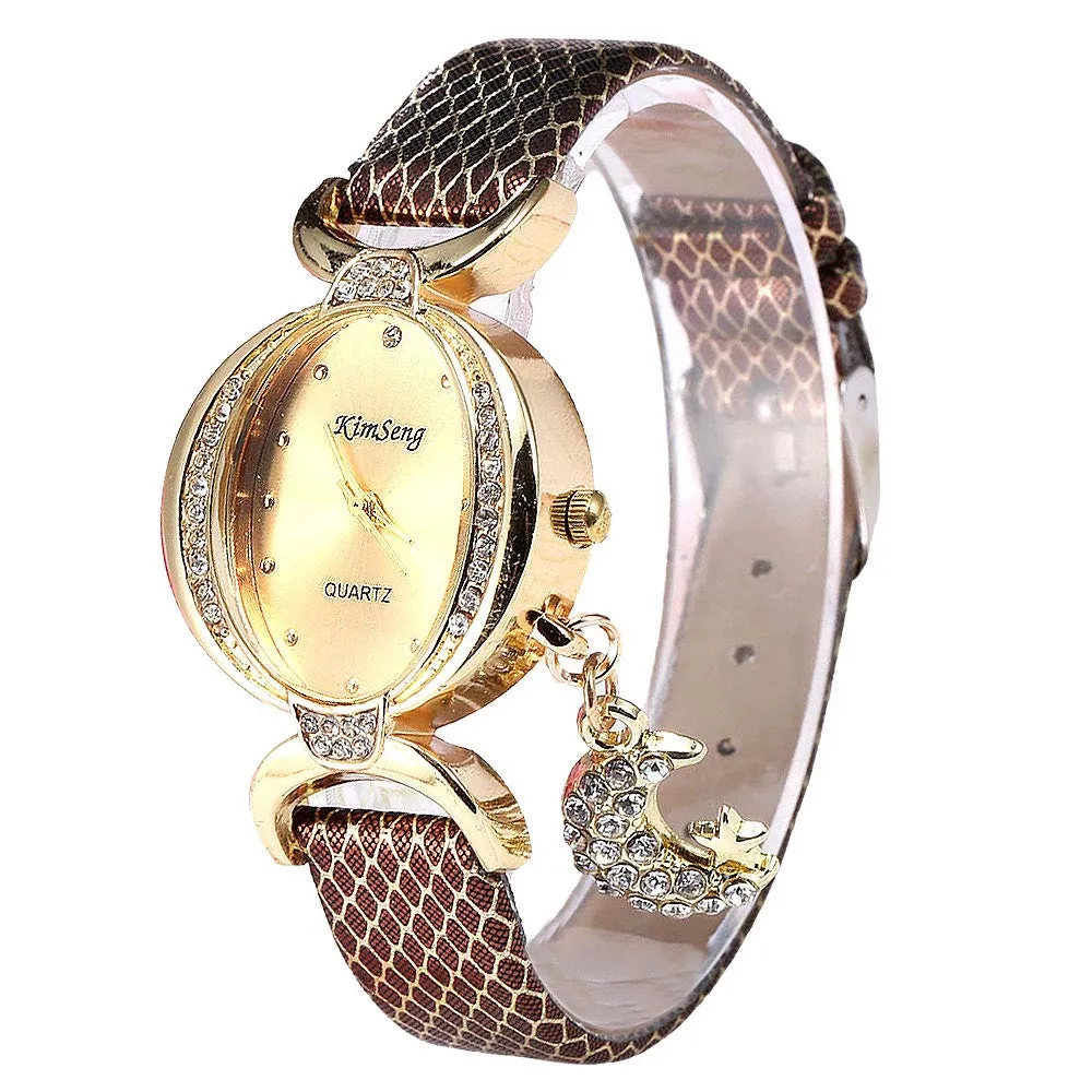 Popular Style Watches Women Star Moon Pendant Bracelet Clocks leather watch vintage relogio women dress gold watches