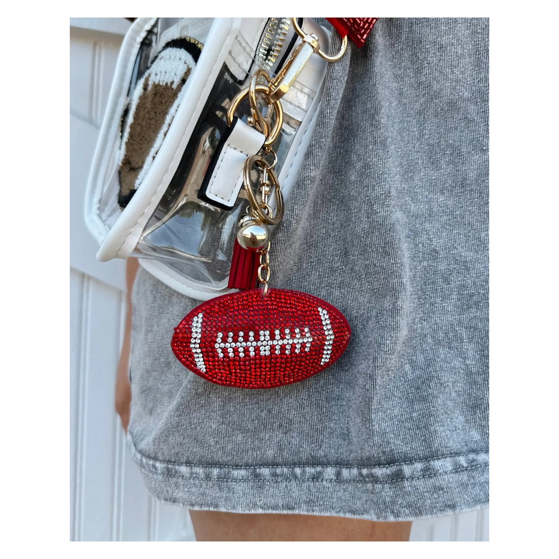 Red Crystal Football Keychain