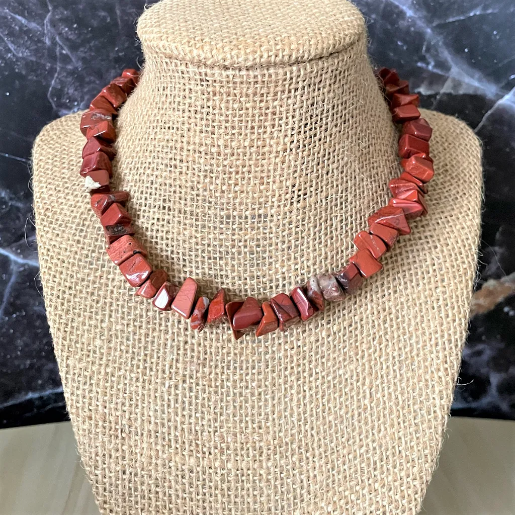 Red Jasper Chip Mens Beaded Necklace