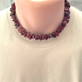 Red Jasper Chip Mens Beaded Necklace