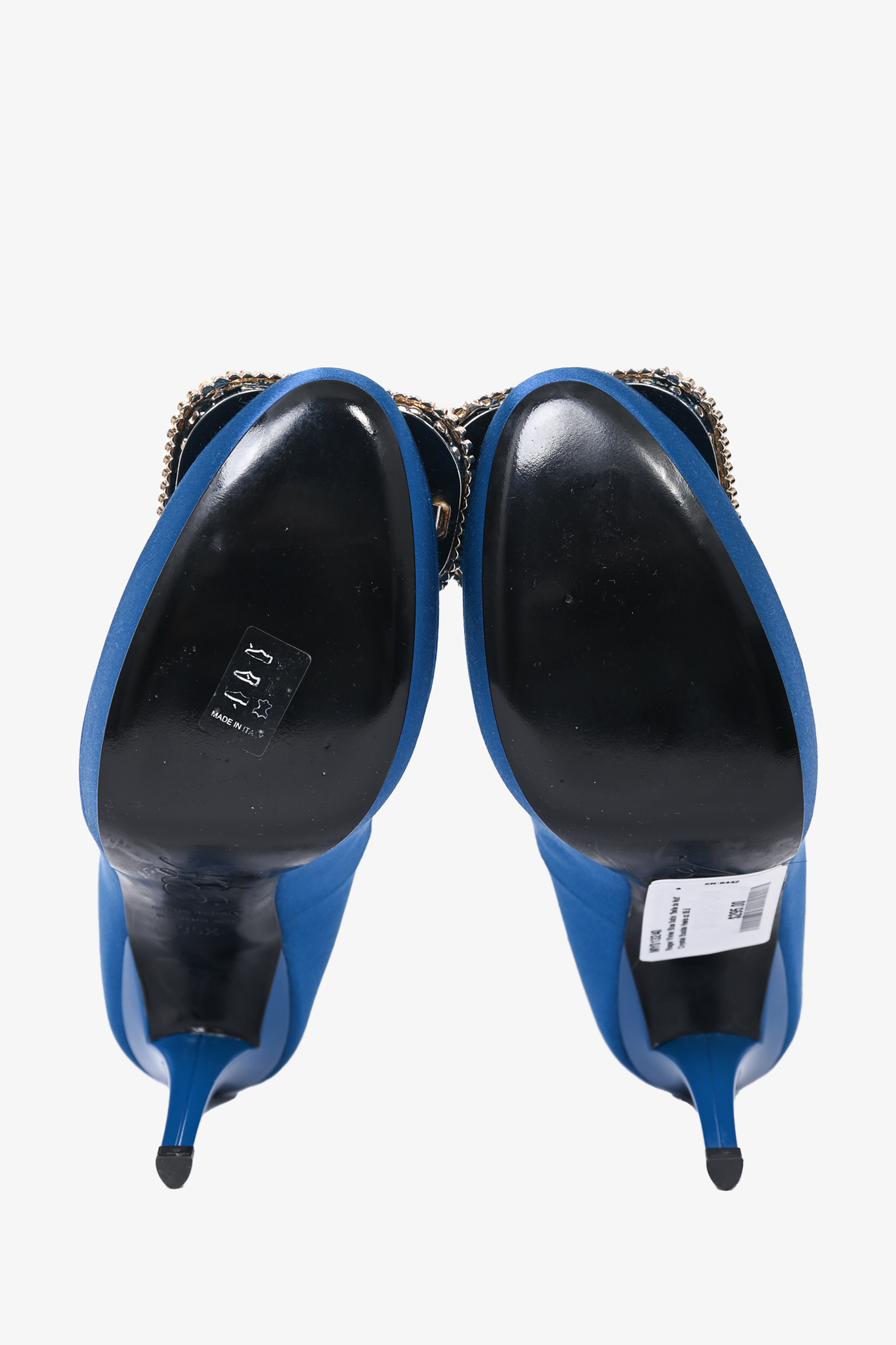 Roger Vivier Blue Satin 'Belle de Nuit' Crystal Buckle Heels Size 35.5