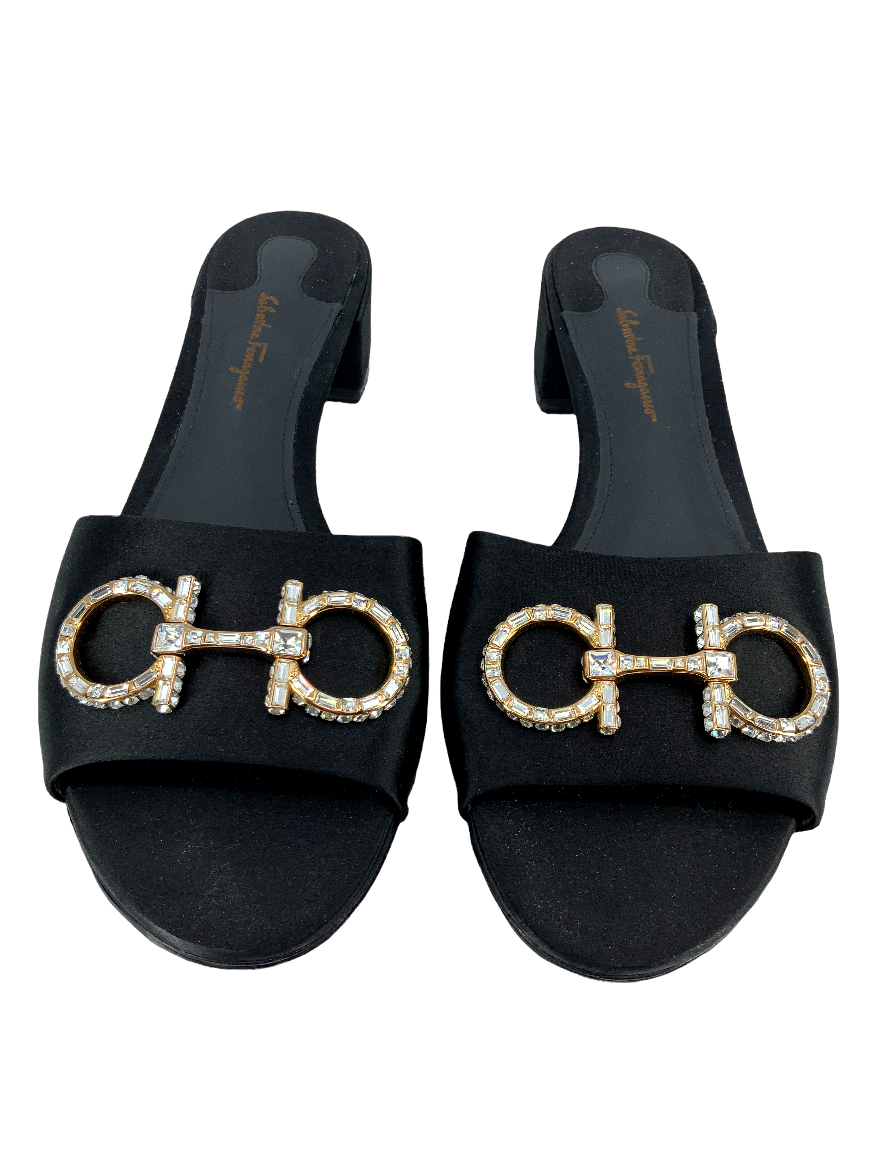 Salvatore Ferragamo Satin & Swarovski Crystal Slide Sandals Size 10