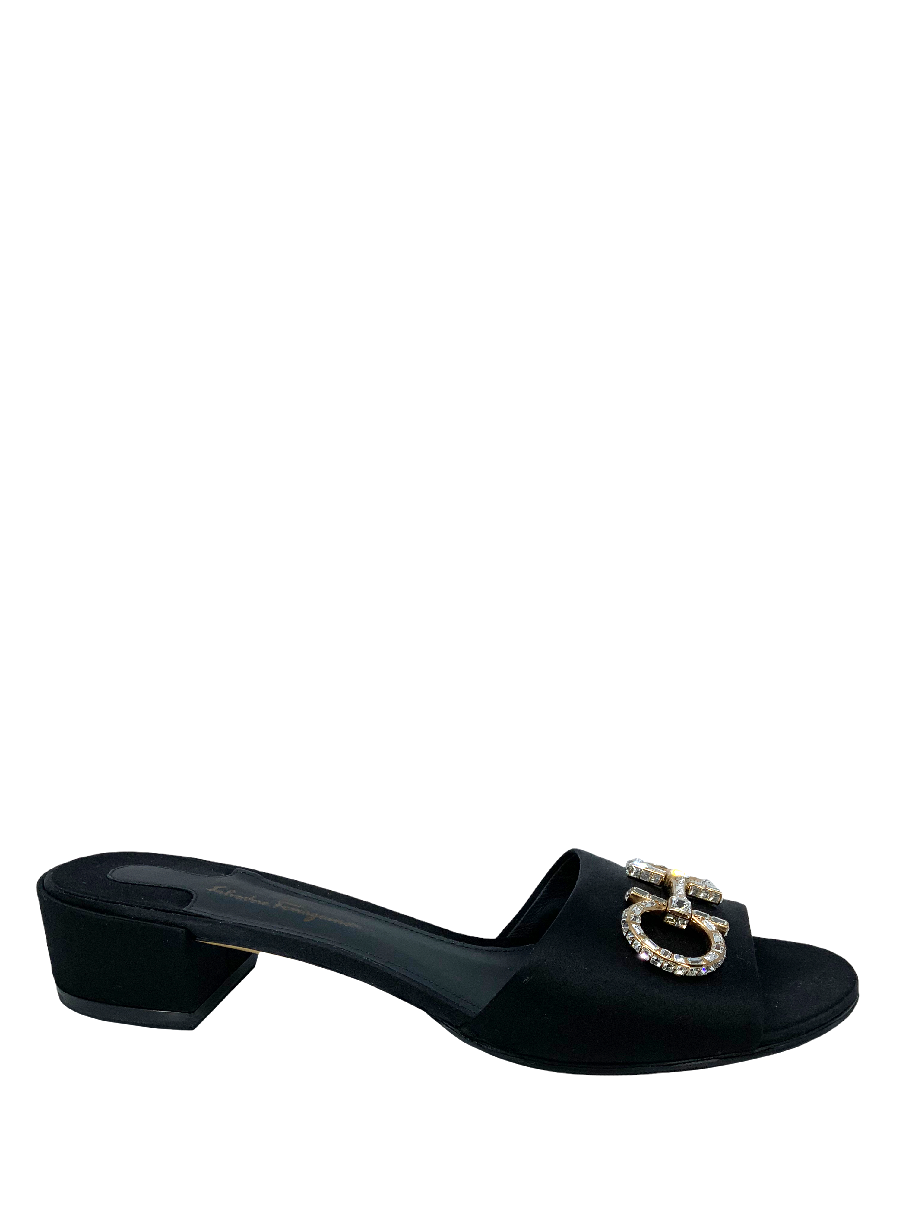 Salvatore Ferragamo Satin & Swarovski Crystal Slide Sandals Size 10