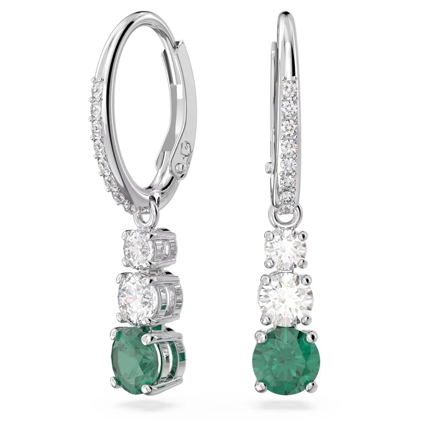 Swarovski Attract Trilogy drop earrings Round cut, Green, Rhodium plated -5646718