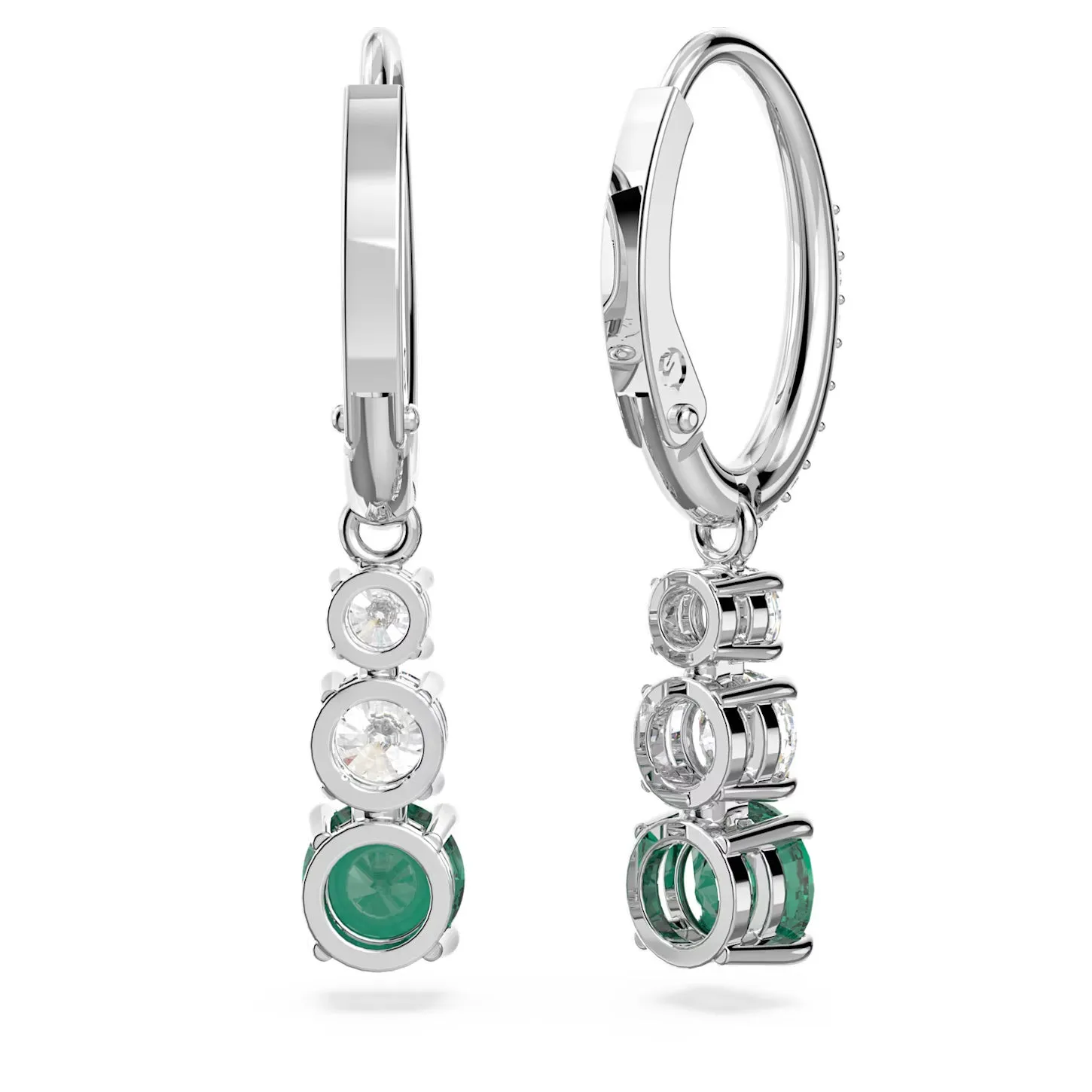 Swarovski Attract Trilogy drop earrings Round cut, Green, Rhodium plated -5646718