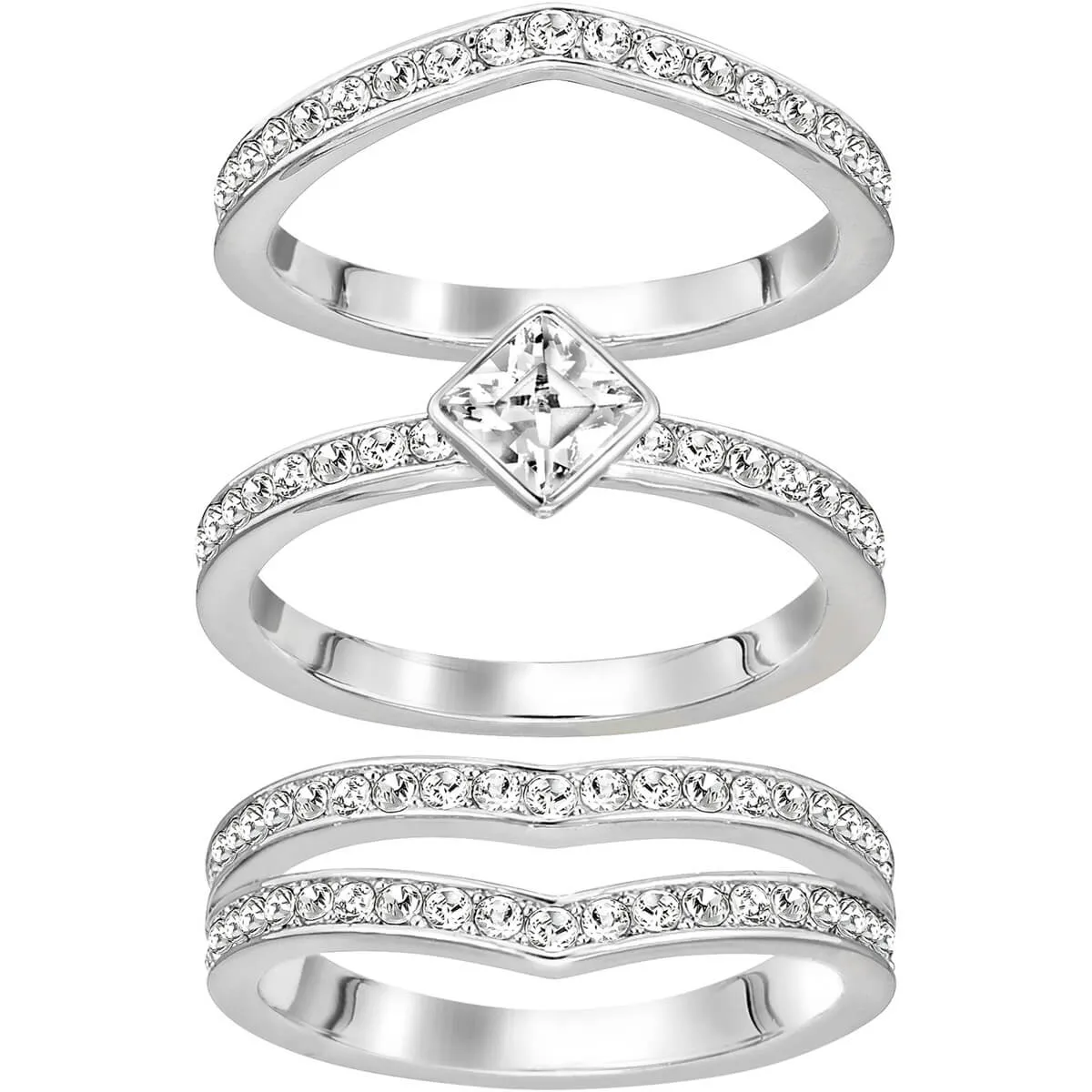 Swarovski Clear Crystal ALPHA Set of 3 Ring, Rhodium