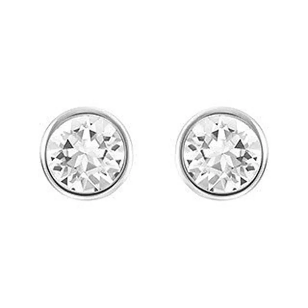 Swarovski Clear Crystal Solitaire Studs Pierced Earrings Rhodium #5101338