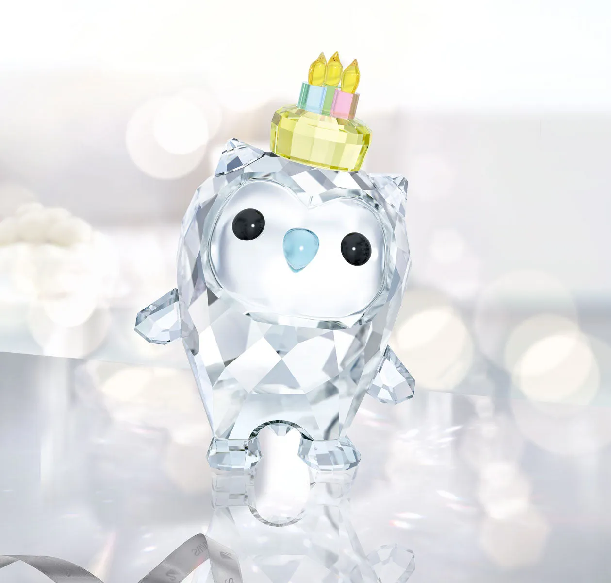 Swarovski Crystal OWL W/Cake Figurine HOOT- HAPPY BIRTHDAY -5301581