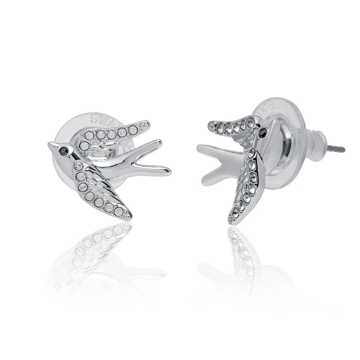 Swarovski Crystal Stud Pierced Earrings BIRDS, White, Rhodium plated-5530815