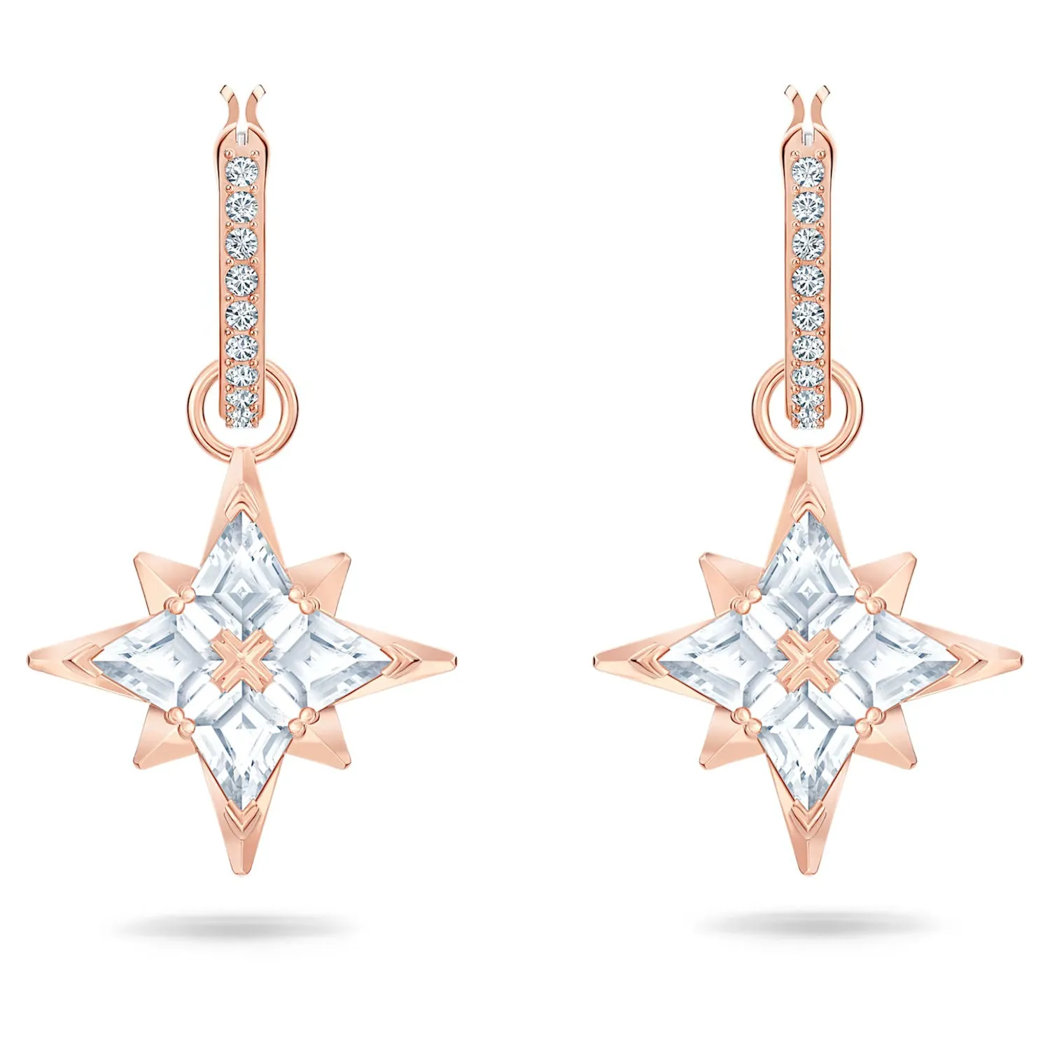 Swarovski Symbolic Hoop Earrings, Star, White, Rose Gold-Tone Plated-5494337