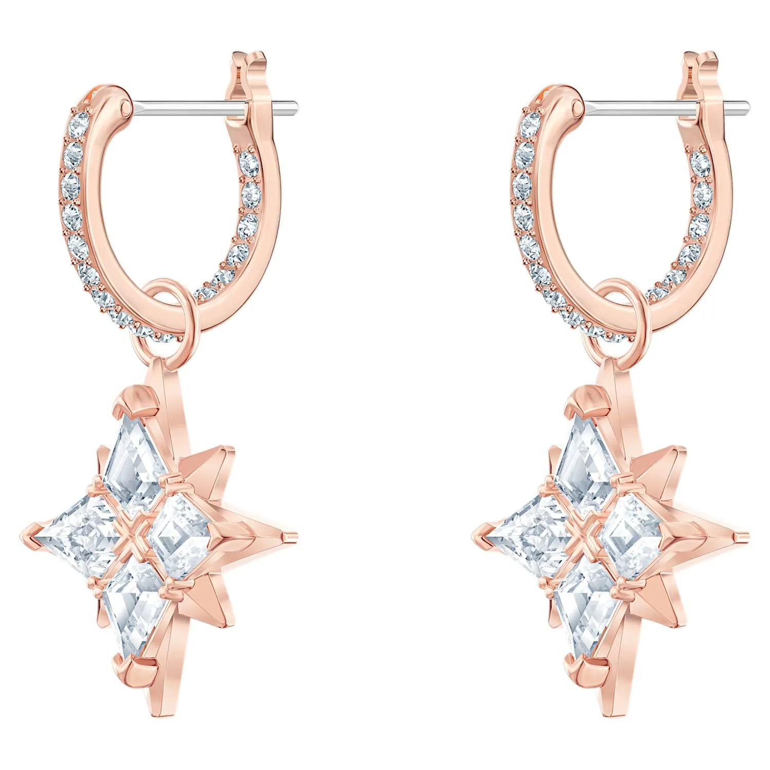 Swarovski Symbolic Hoop Earrings, Star, White, Rose Gold-Tone Plated-5494337