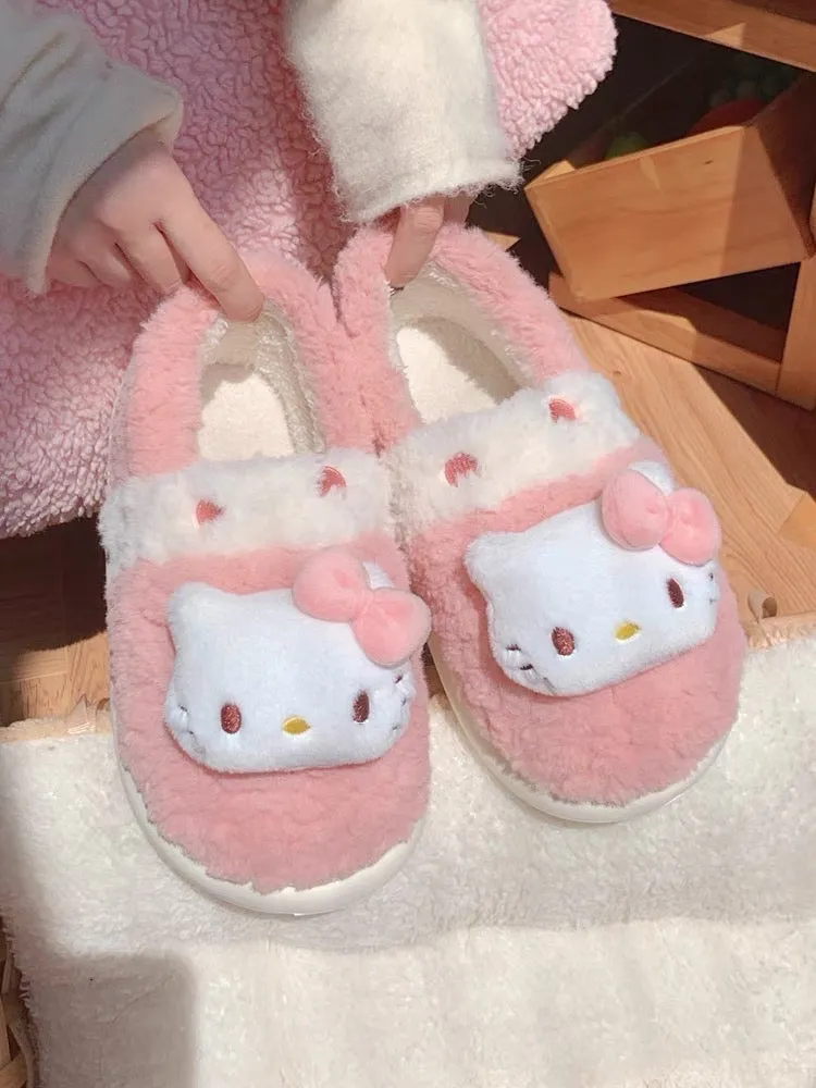 Thin strips of genuine KT cat cute bag heel confinement cotton shoes for women winter girl heart warm cotton slippers for home u