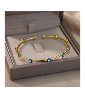 Turkish Evil Eye Adjustable Boho Geometric Open Bracelet Bangle