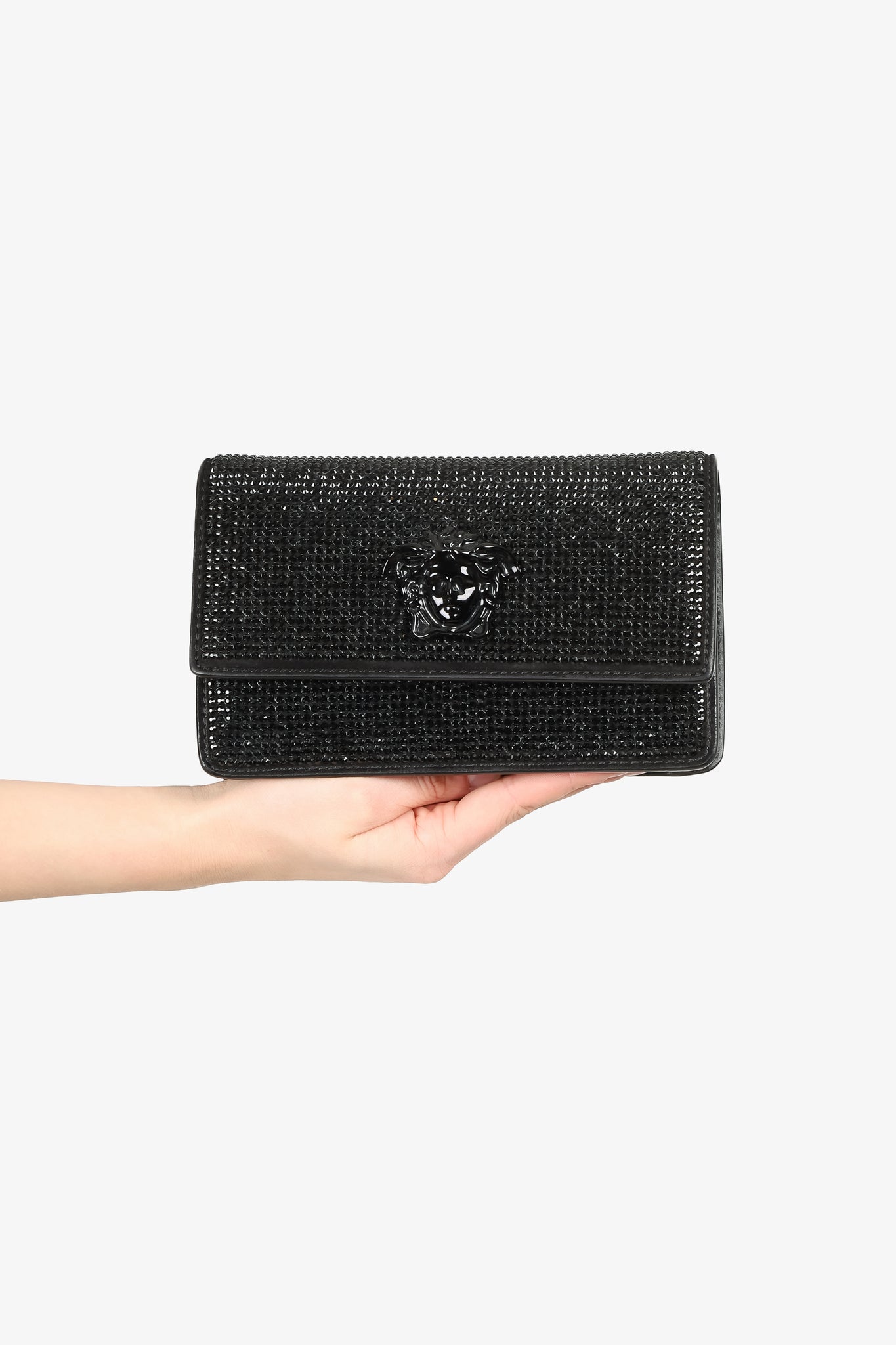 Versace Black Crystal Medusa 'Palazzo' Chain Crossbody