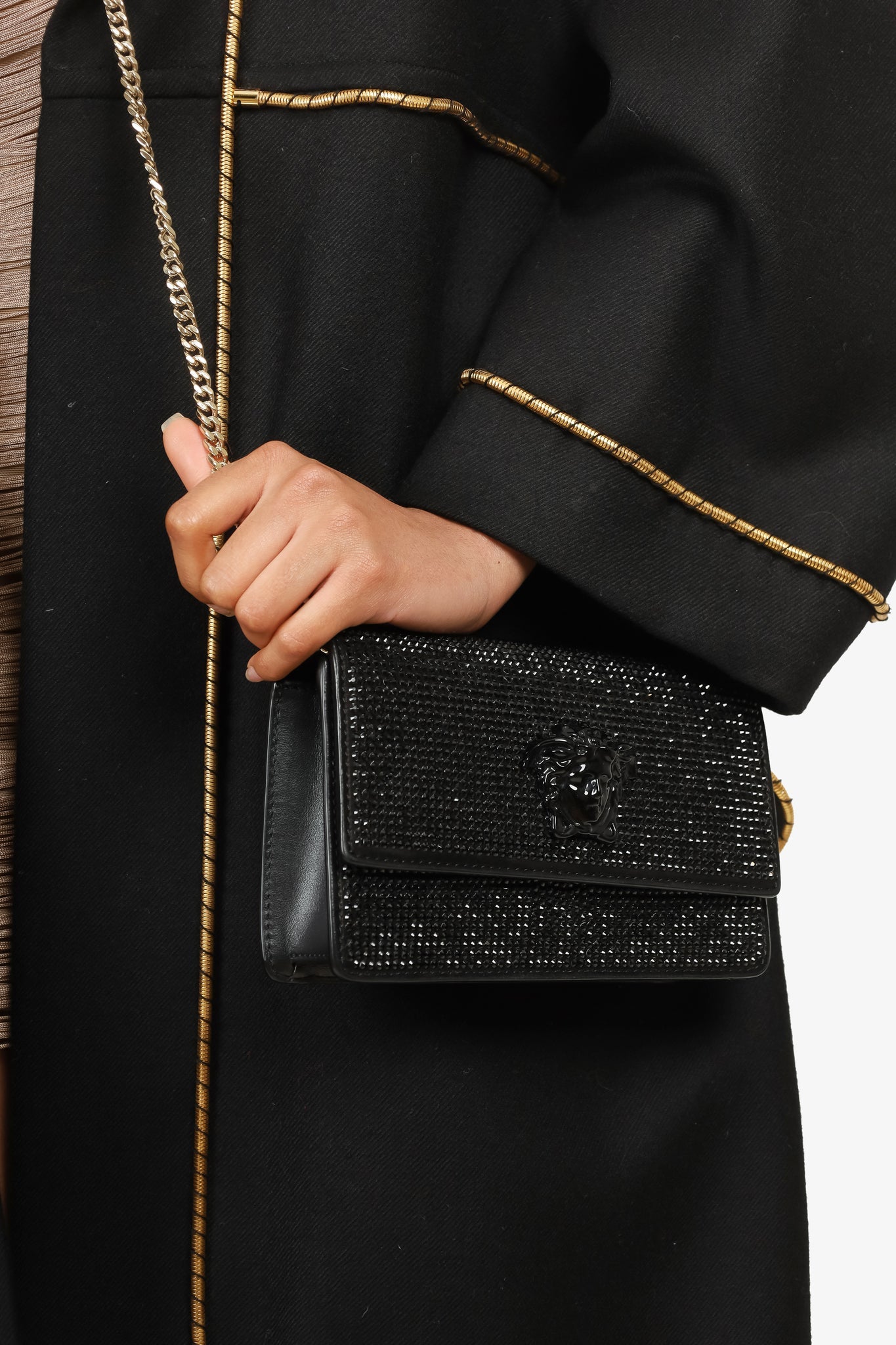 Versace Black Crystal Medusa 'Palazzo' Chain Crossbody