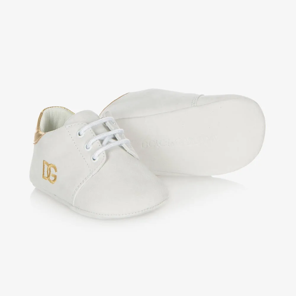 White Suede Logo Baby Shoes