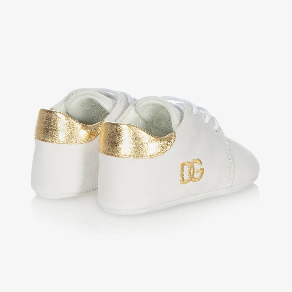 White Suede Logo Baby Shoes