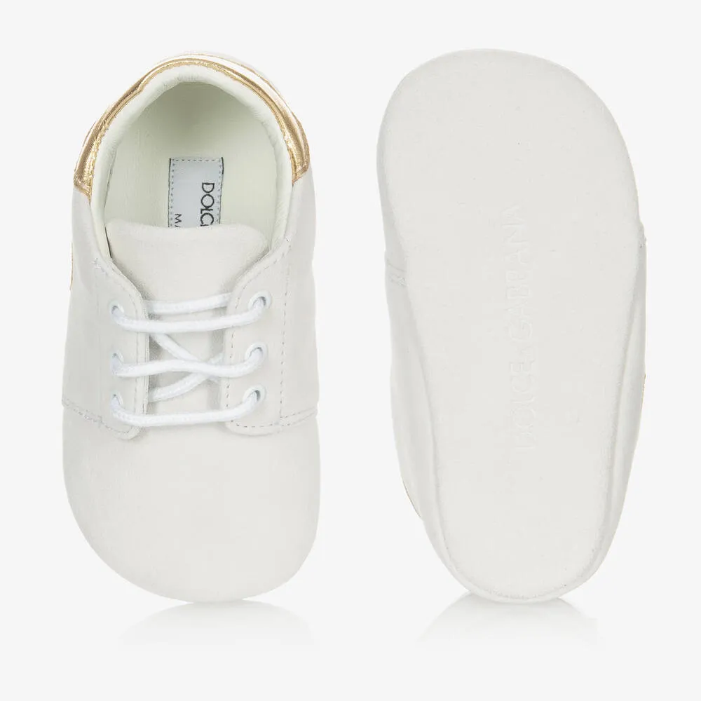 White Suede Logo Baby Shoes