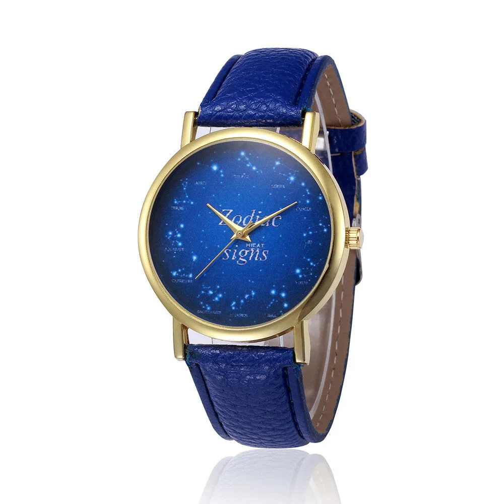 Women Watches Stars Pattern Retro Design PU Leather Band Elegant Dress clock Analog Quartz Relogio Feminino