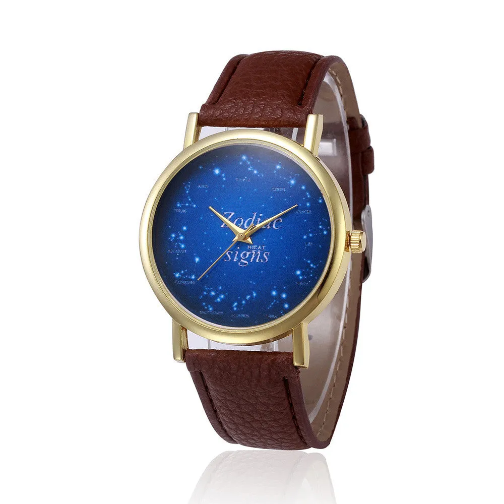 Women Watches Stars Pattern Retro Design PU Leather Band Elegant Dress clock Analog Quartz Relogio Feminino