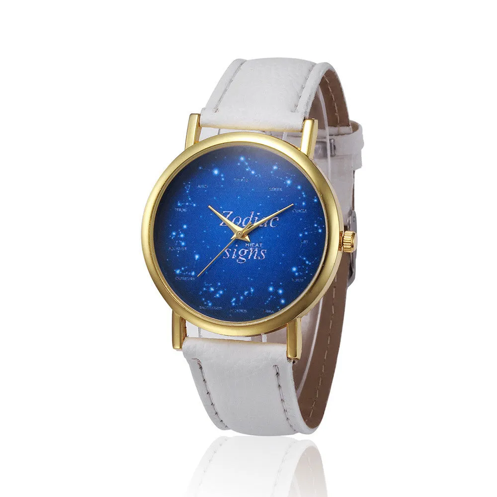 Women Watches Stars Pattern Retro Design PU Leather Band Elegant Dress clock Analog Quartz Relogio Feminino