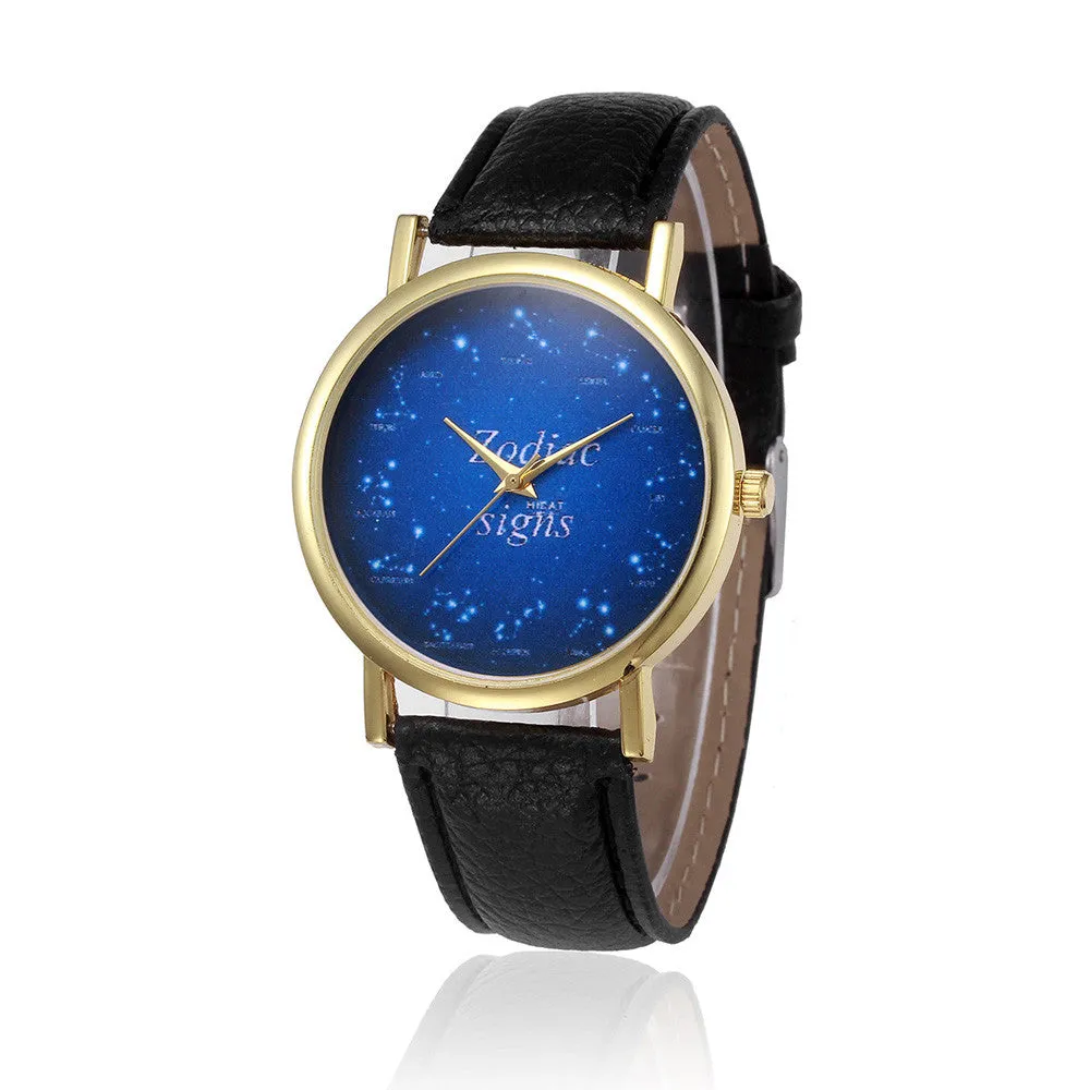 Women Watches Stars Pattern Retro Design PU Leather Band Elegant Dress clock Analog Quartz Relogio Feminino