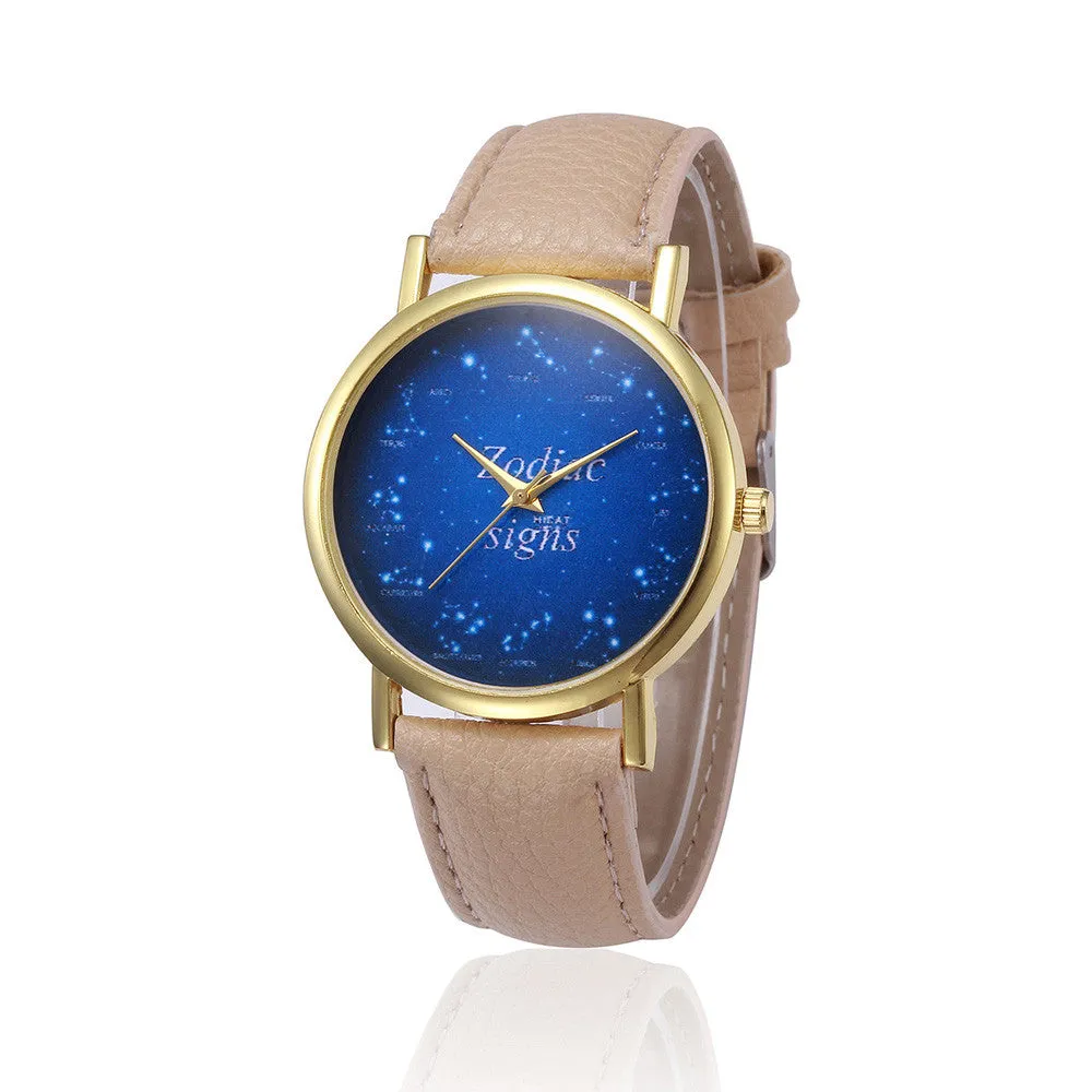 Women Watches Stars Pattern Retro Design PU Leather Band Elegant Dress clock Analog Quartz Relogio Feminino