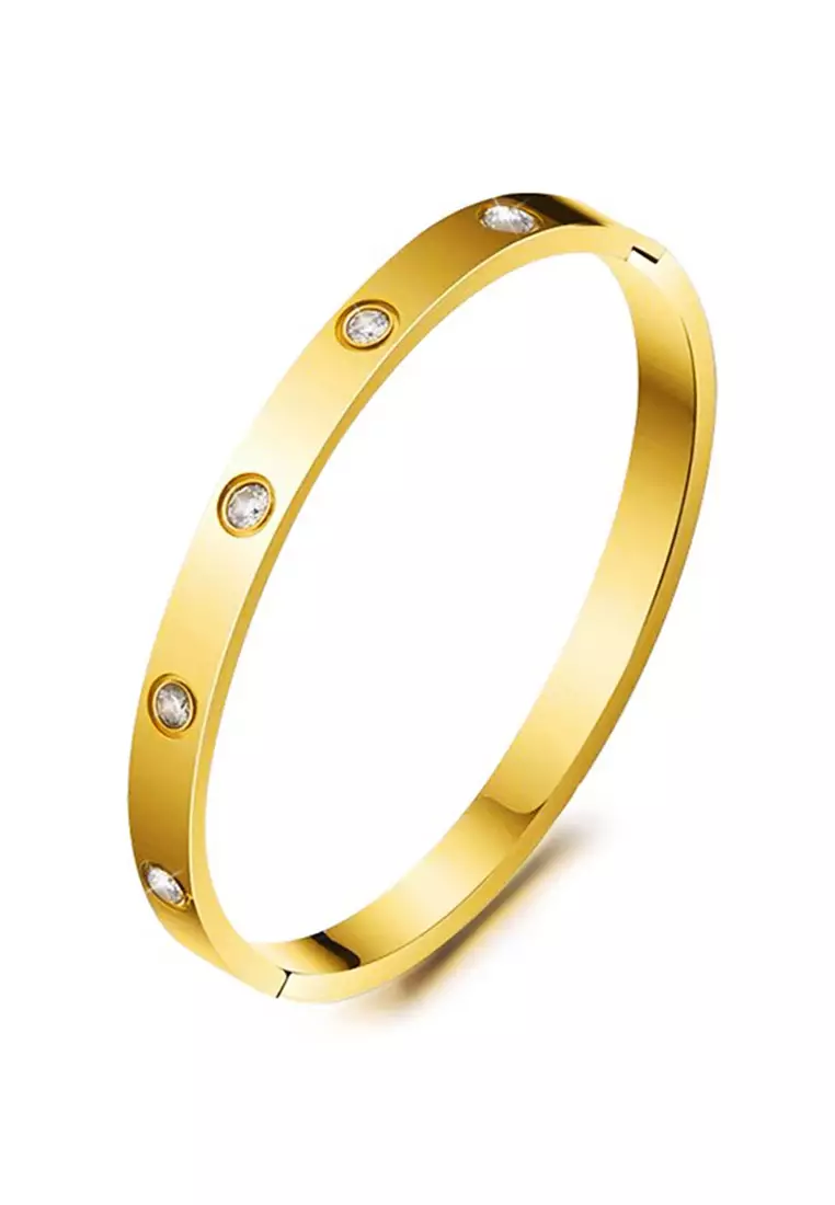 YOUNIQ YOUNIQ TIMEZ 18k Gold Titanium Steel Bangle with Cubic Zirconia - 17cm