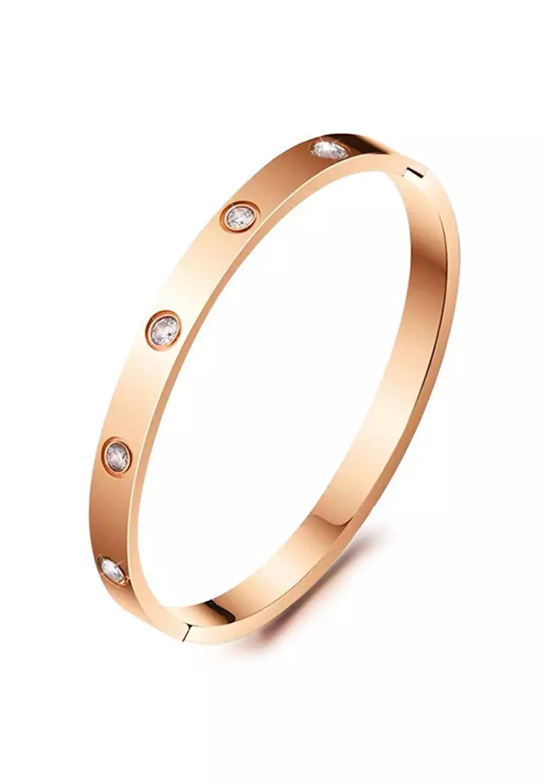 YOUNIQ YOUNIQ TIMEZ 18K Rosegold Titanium Steel Bangle with Cubic Zirconia - 19cm